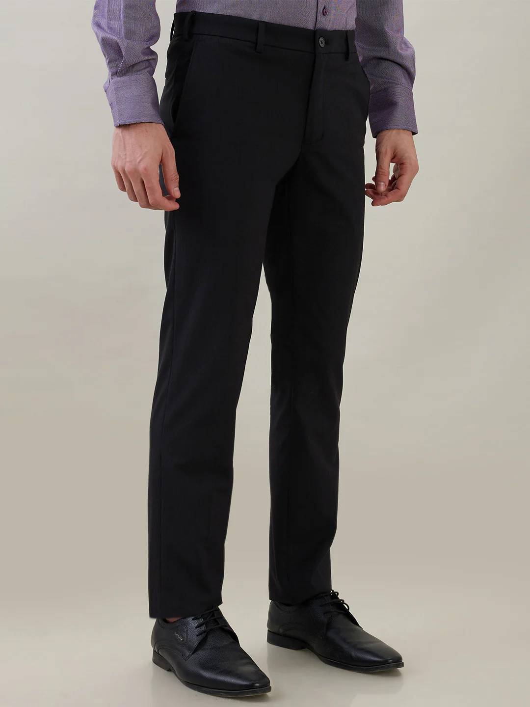 Raymond Men Grey Stripe Contemporary Fit Polyester Blend Trouser - Image 2