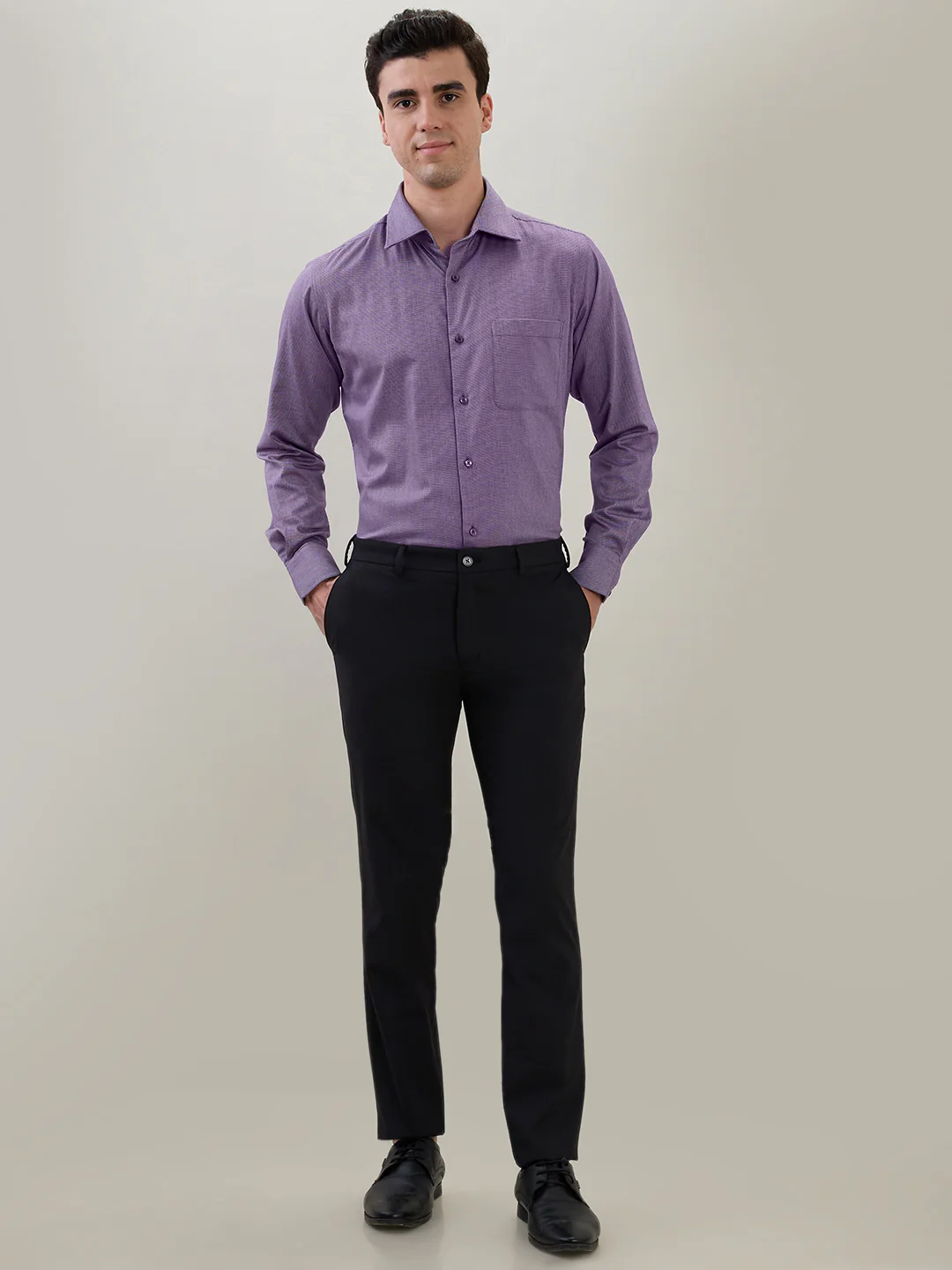 Raymond Men Grey Stripe Contemporary Fit Polyester Blend Trouser - Image 5