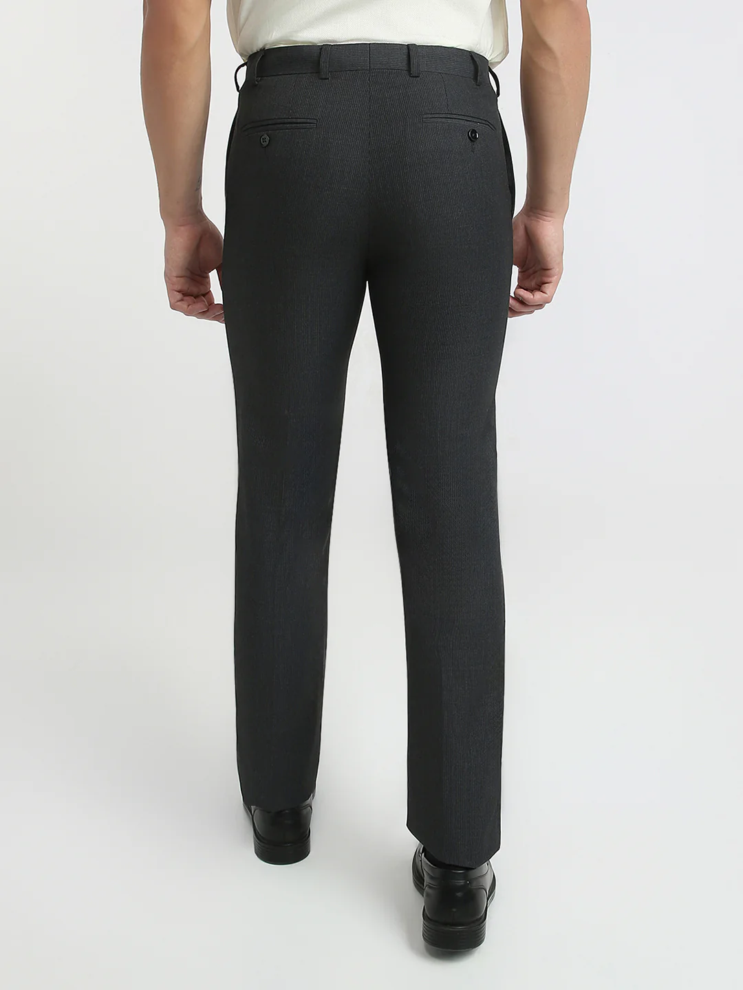 Raymond Men Grey Stripe Contemporary Fit Polyester Blend Trouser - Image 4