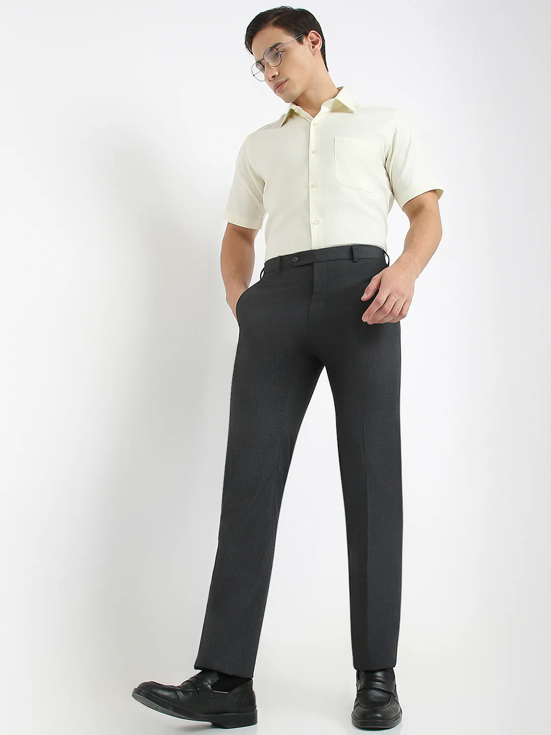 Raymond Men Grey Stripe Contemporary Fit Polyester Blend Trouser - Image 5