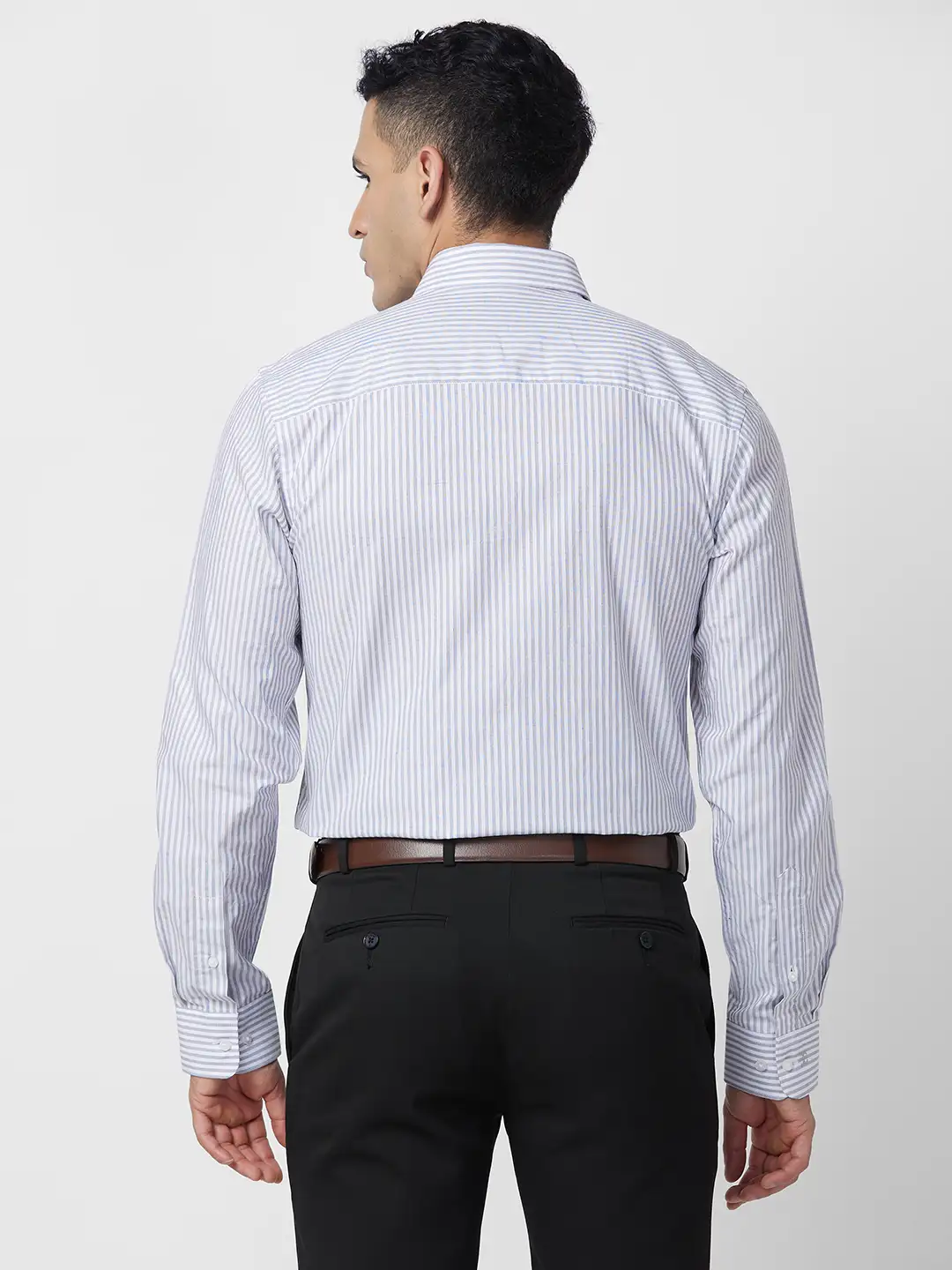 Raymond Men Grey Stripe Regular Fit Cotton Shirt - Image 4