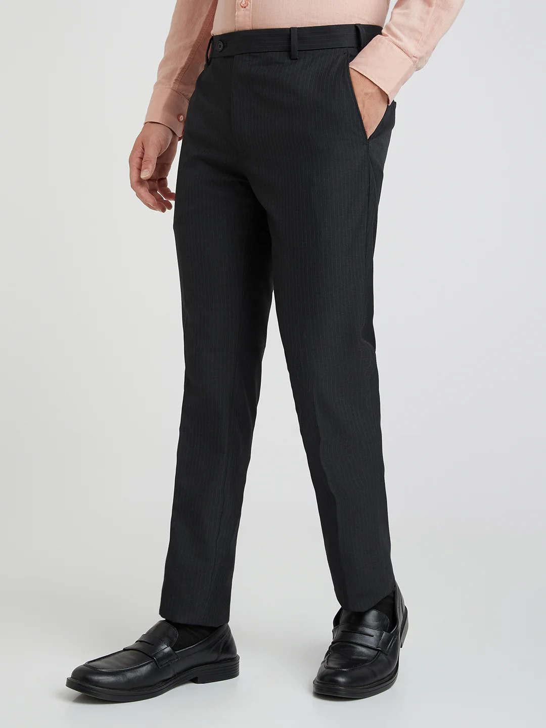 Raymond Men Grey Stripe Slim Fit Polyester Blend Trouser - Image 3