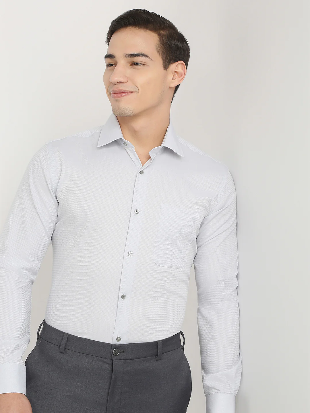 Raymond Men Grey Structure Contemporary Fit Cotton Formal Shirt - Image 6
