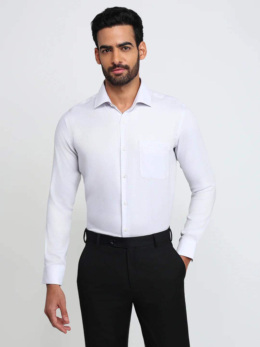Raymond Men Grey Structure Contemporary Fit Cotton Formal Shirt