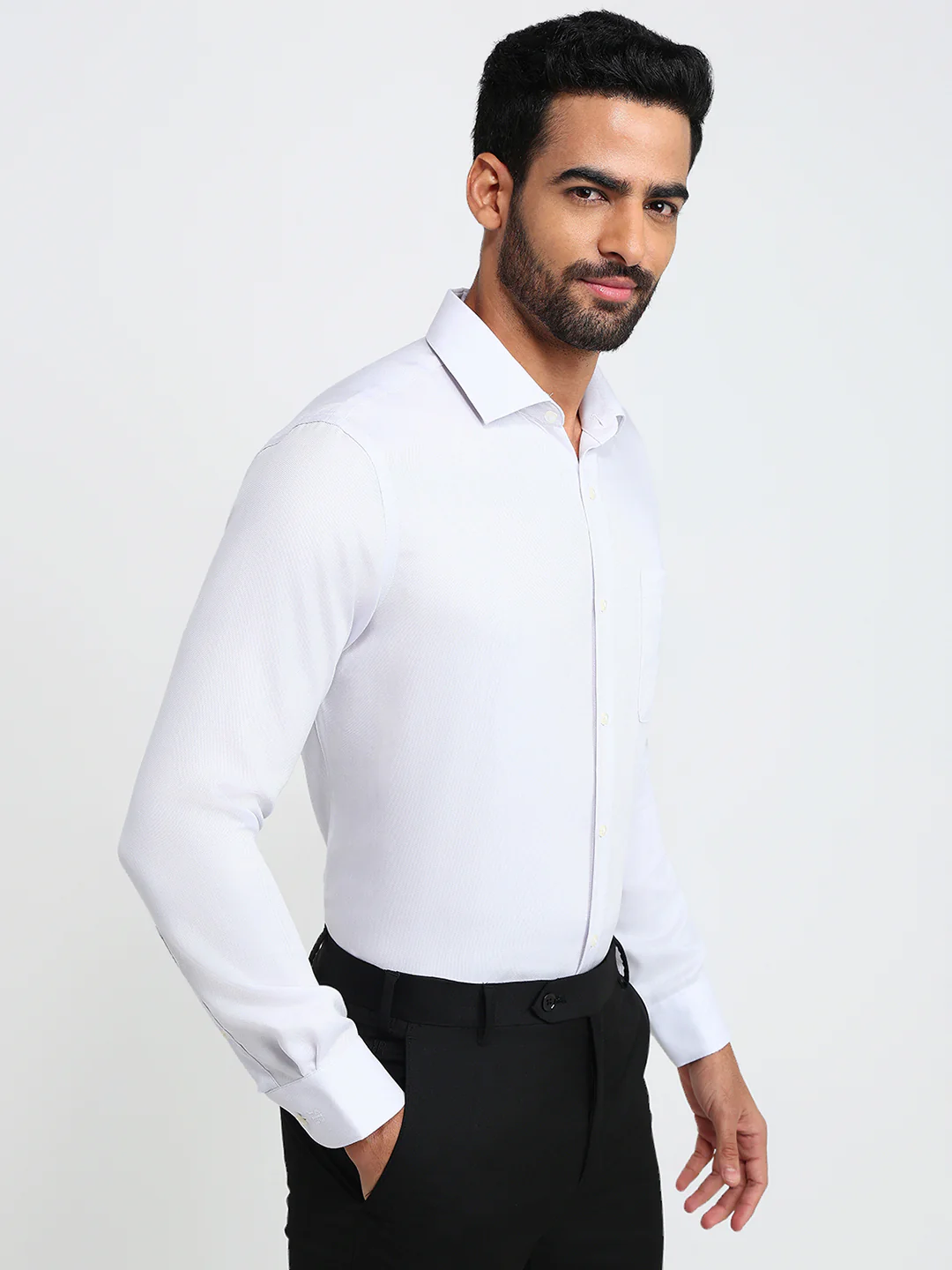 Raymond Men Grey Structure Contemporary Fit Cotton Formal Shirt - Image 3