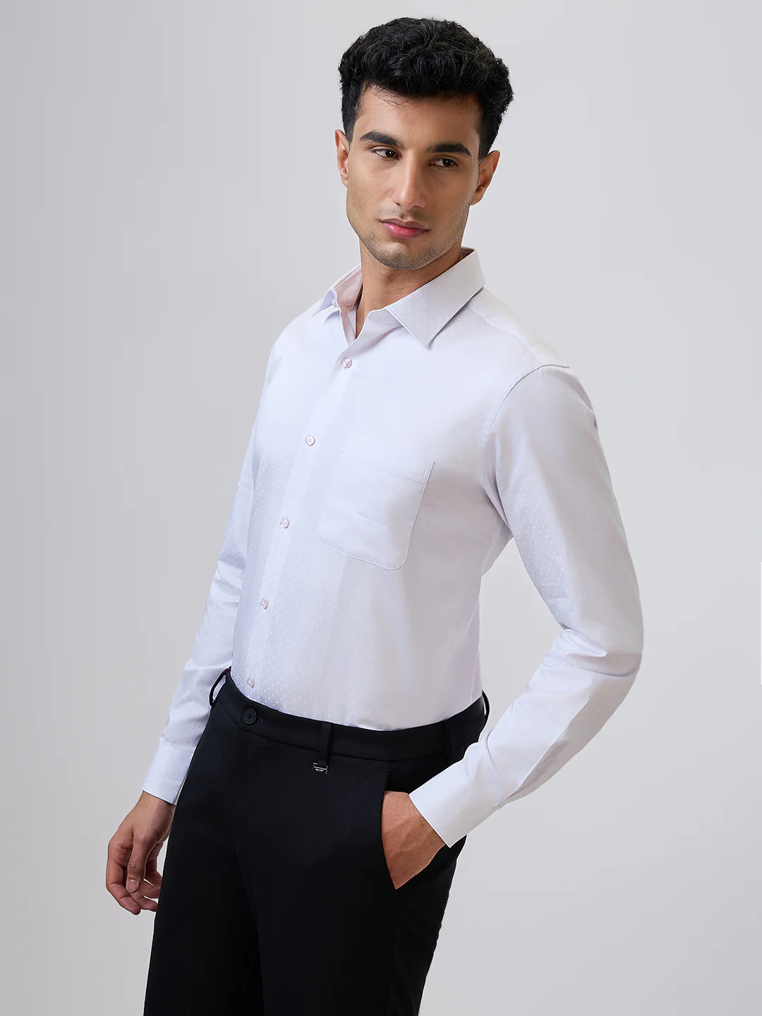 Raymond Men Grey Structure Contemporary Fit Cotton Formal Shirt - Image 3