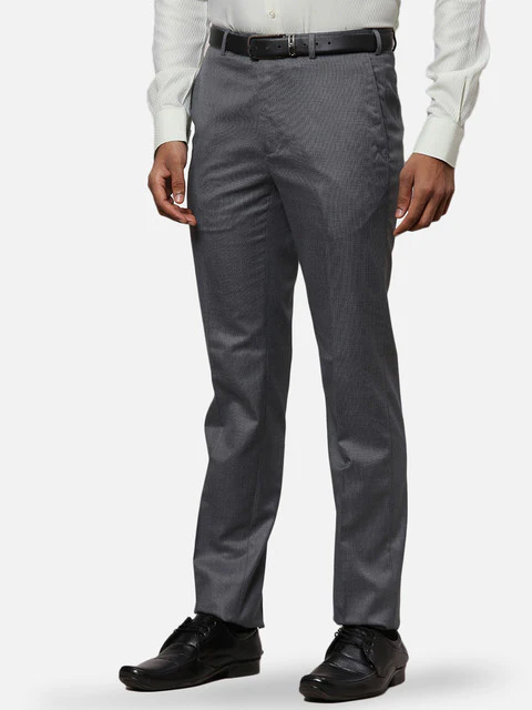 Raymond Men Grey Structure Contemporary Fit Polyester Blend Trouser - Image 3