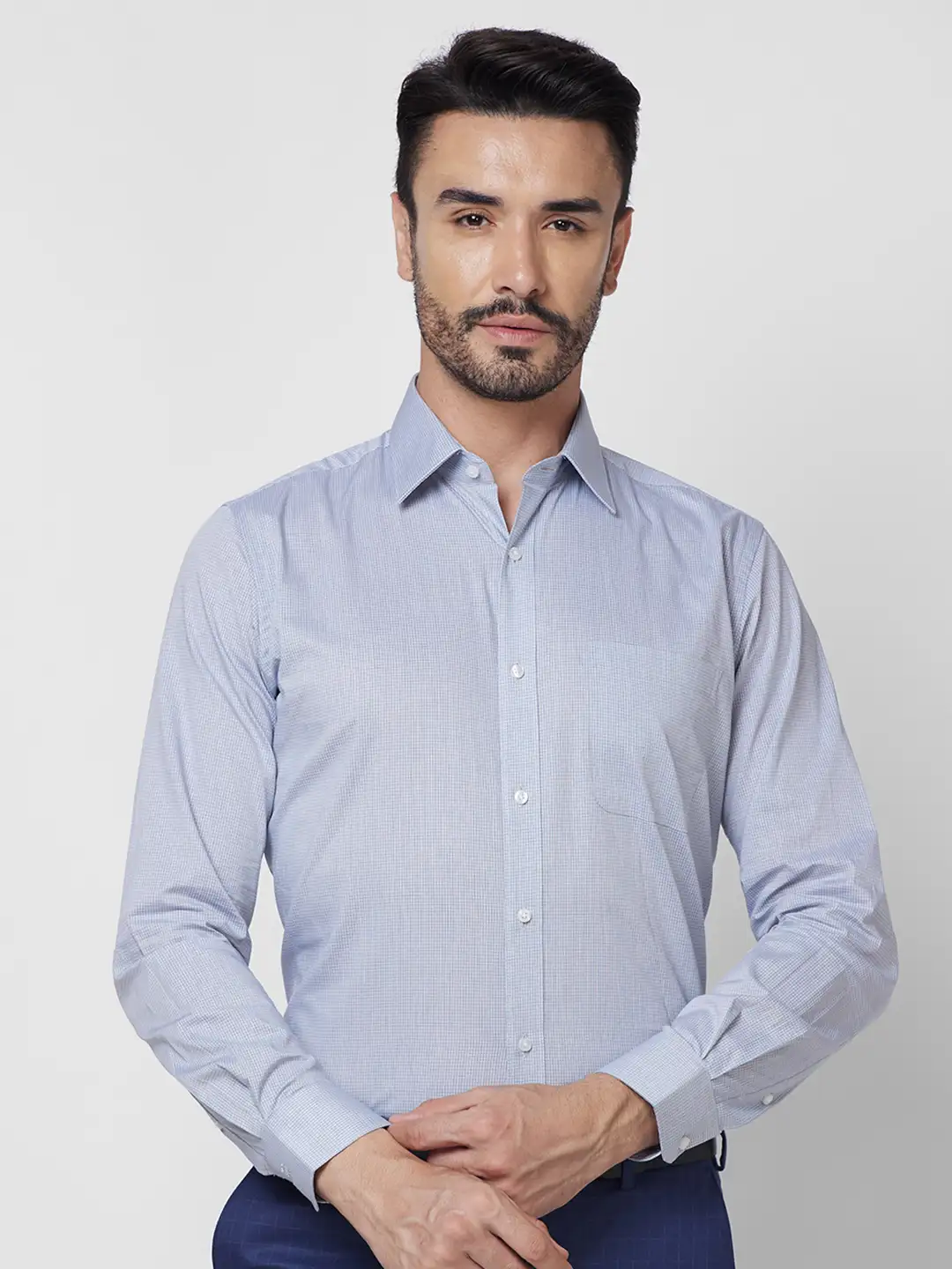 Raymond Men Grey Structure Regular Fit Cotton Shirt