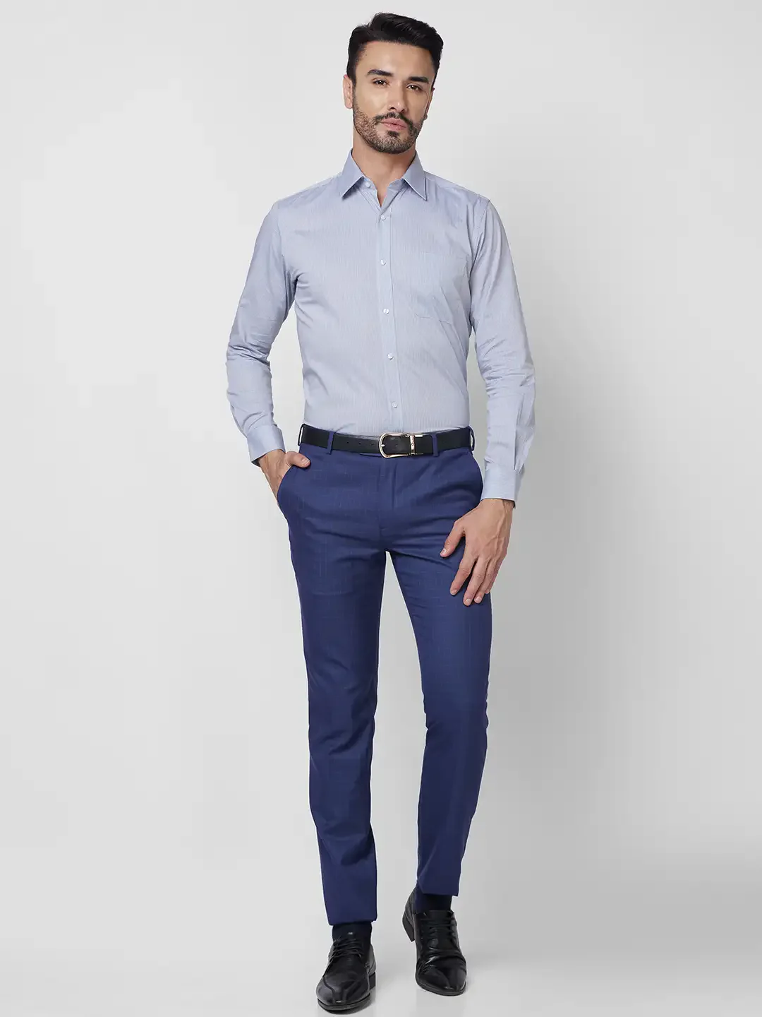 Raymond Men Grey Structure Regular Fit Cotton Shirt - Image 6