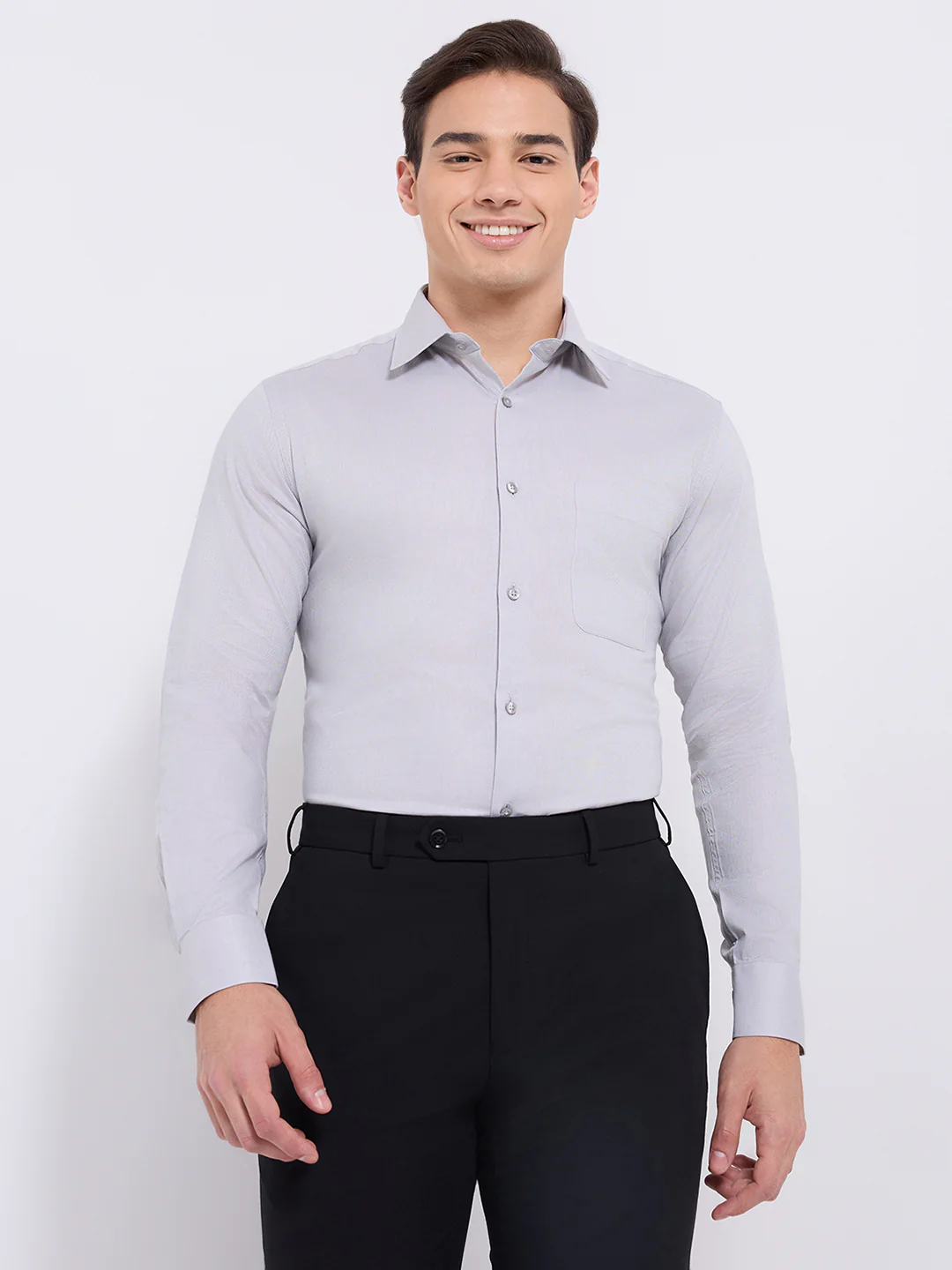 Raymond Men Grey Structure Slim Fit Cotton Formal Shirt - Image 2