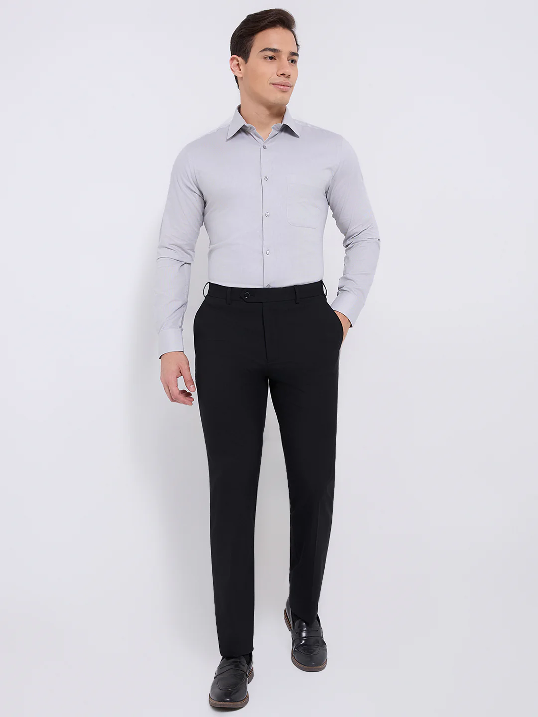 Raymond Men Grey Structure Slim Fit Cotton Formal Shirt - Image 6