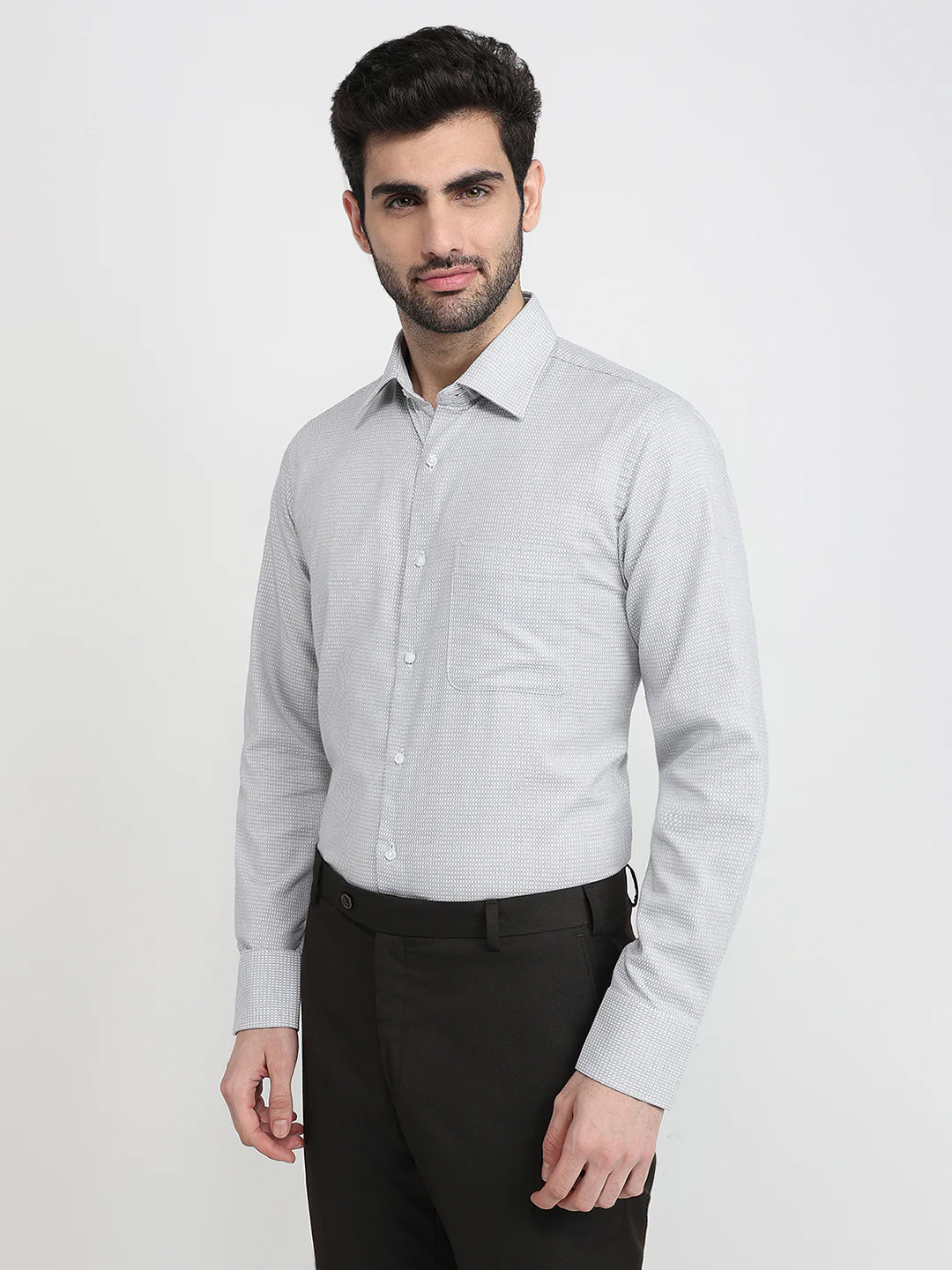 Raymond Men Grey Structure Slim Fit Cotton Full Sleeve Formal Shirt - Image 2
