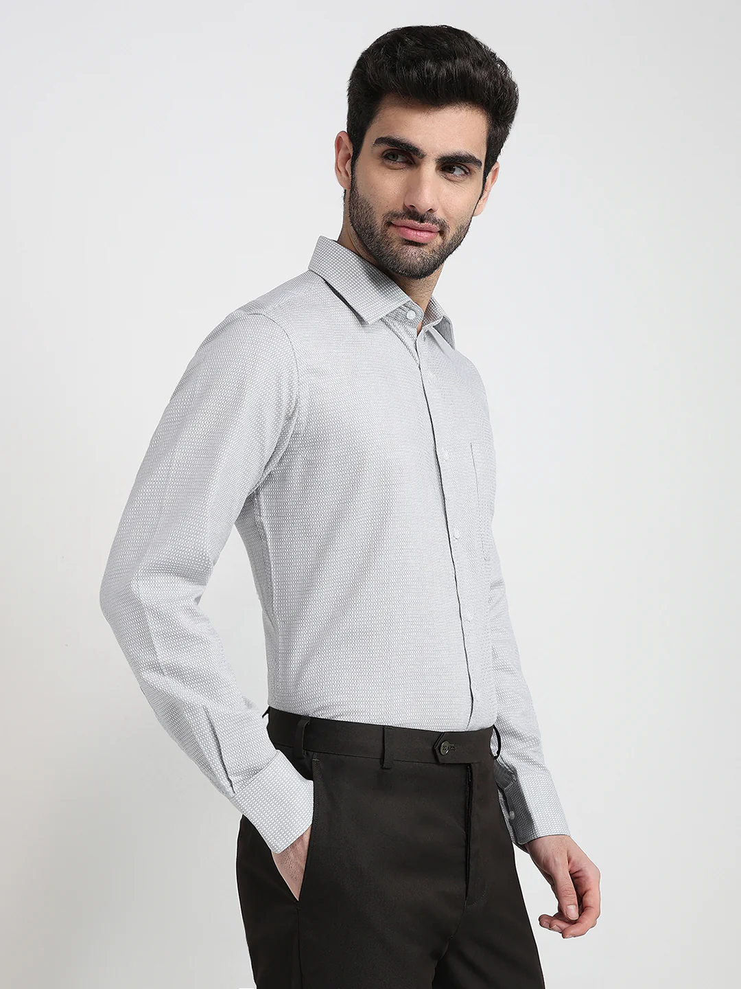 Raymond Men Grey Structure Slim Fit Cotton Full Sleeve Formal Shirt - Image 3