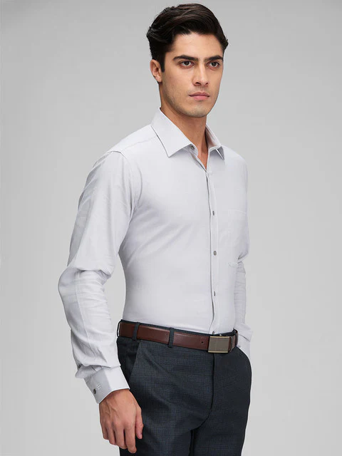 Raymond Men Grey Structure Slim Fit Cotton Shirt - Image 2