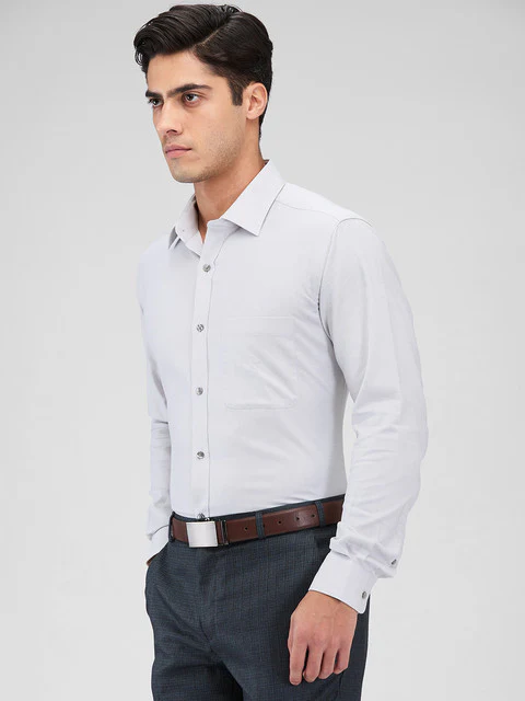 Raymond Men Grey Structure Slim Fit Cotton Shirt - Image 3