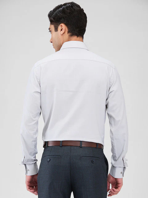 Raymond Men Grey Structure Slim Fit Cotton Shirt - Image 4