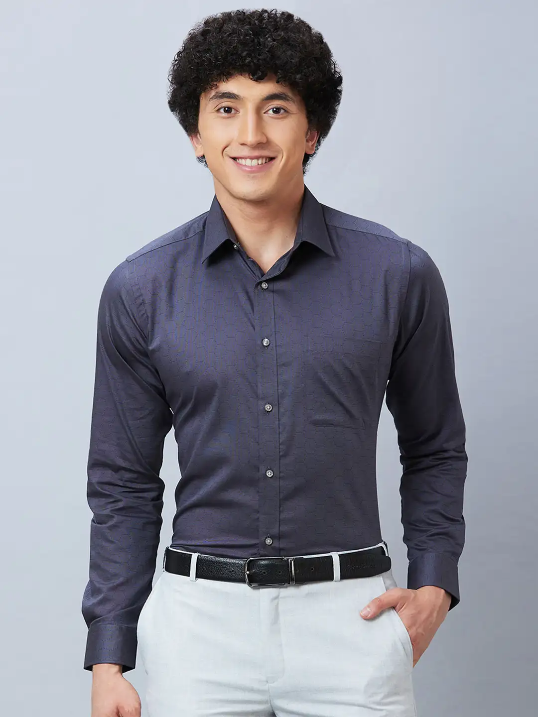 Raymond Men Grey Structure Slim Fit Cotton Shirt