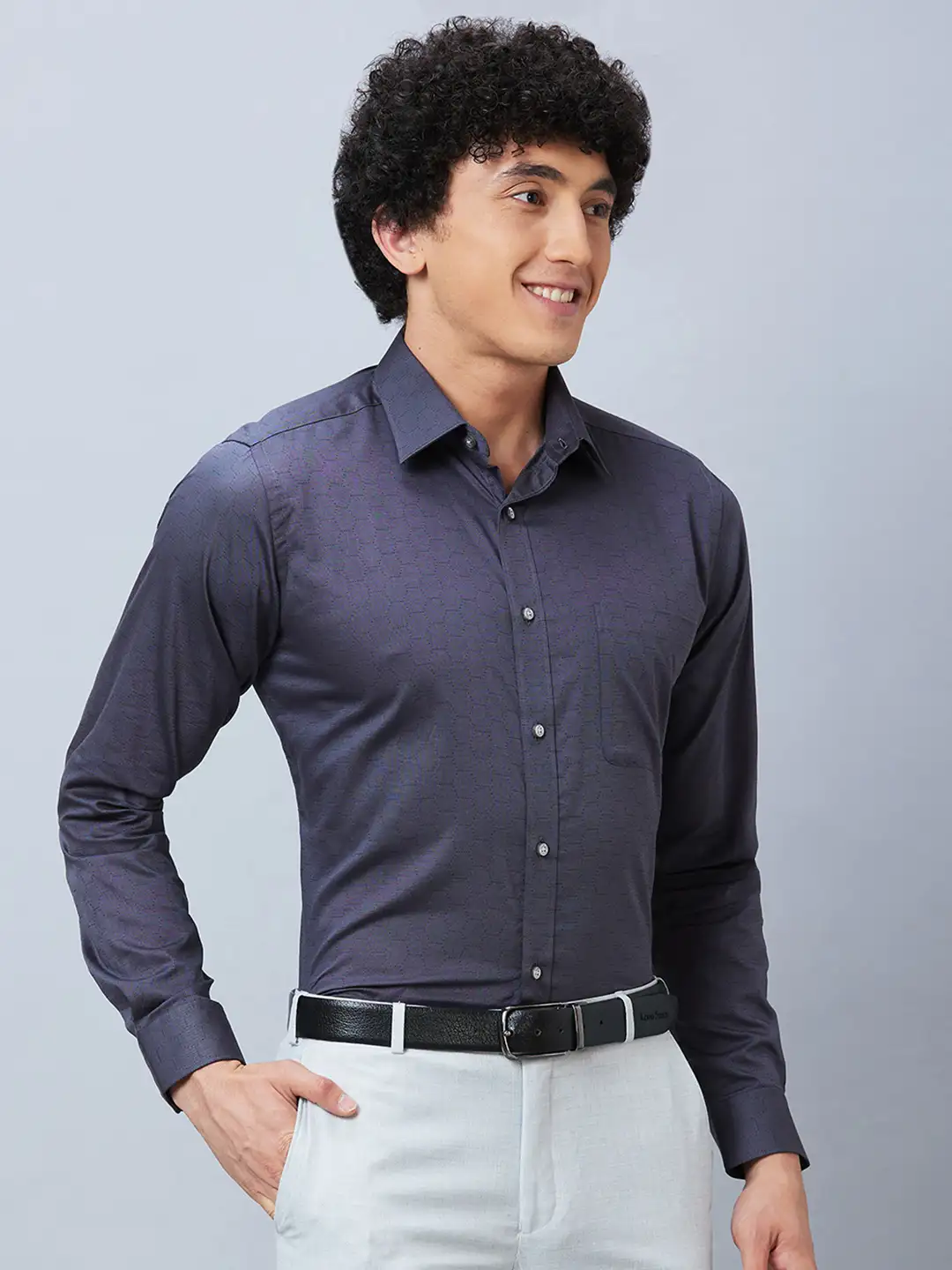 Raymond Men Grey Structure Slim Fit Cotton Shirt - Image 2