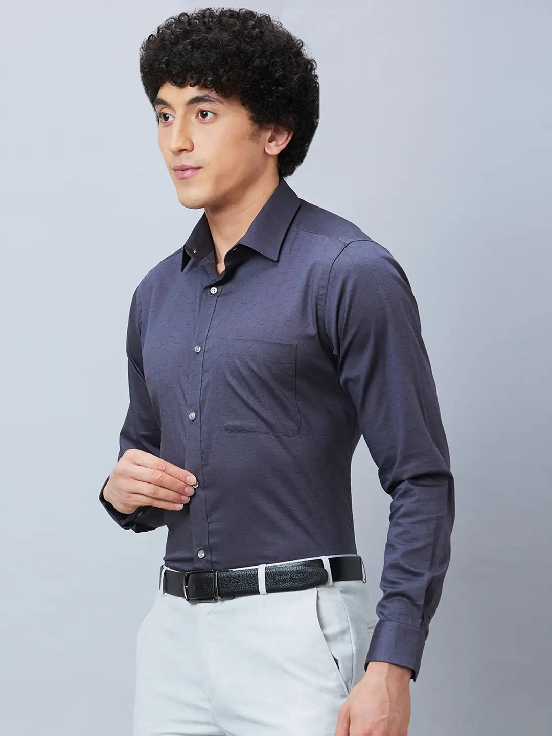 Raymond Men Grey Structure Slim Fit Cotton Shirt - Image 3