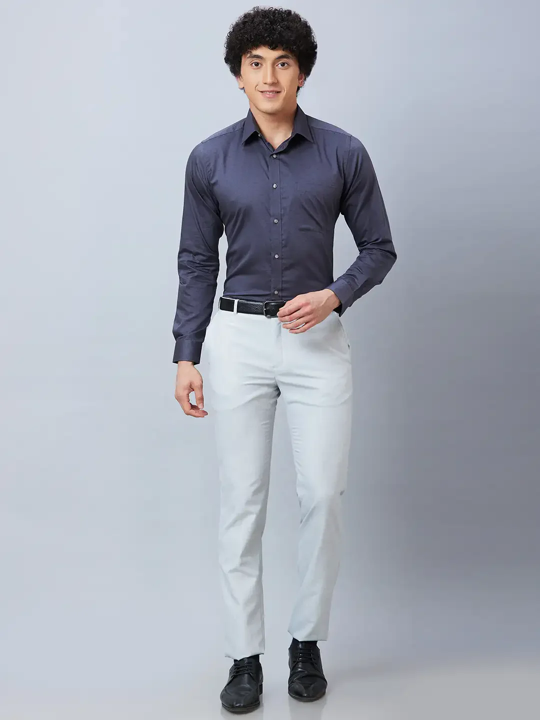 Raymond Men Grey Structure Slim Fit Cotton Shirt - Image 5