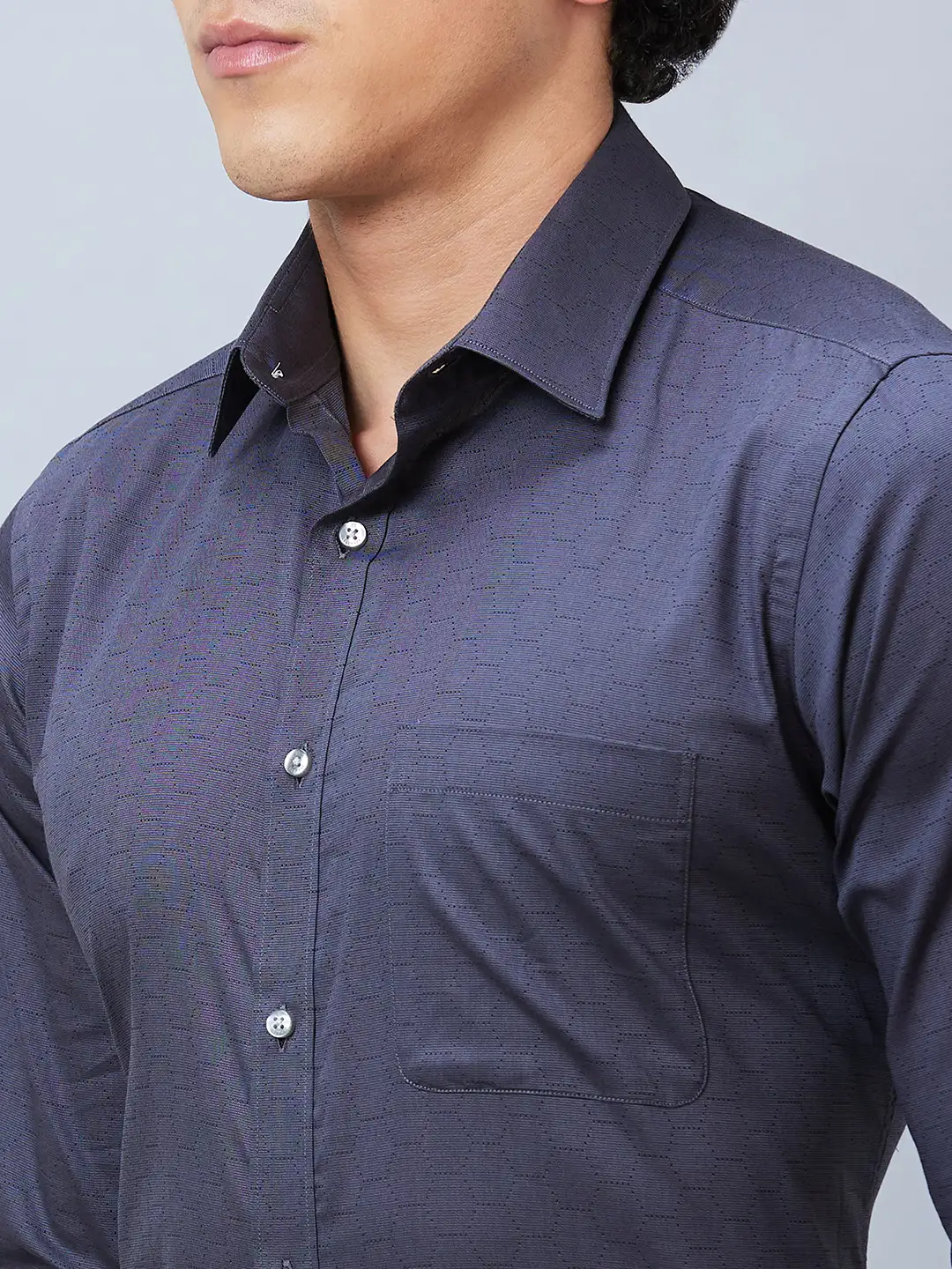 Raymond Men Grey Structure Slim Fit Cotton Shirt - Image 6