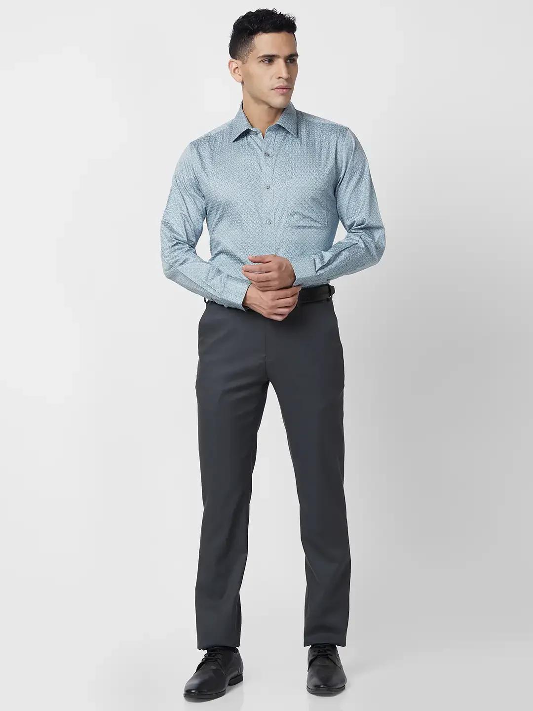Raymond Men Grey Structure Slim Fit Cotton Shirt - Image 6