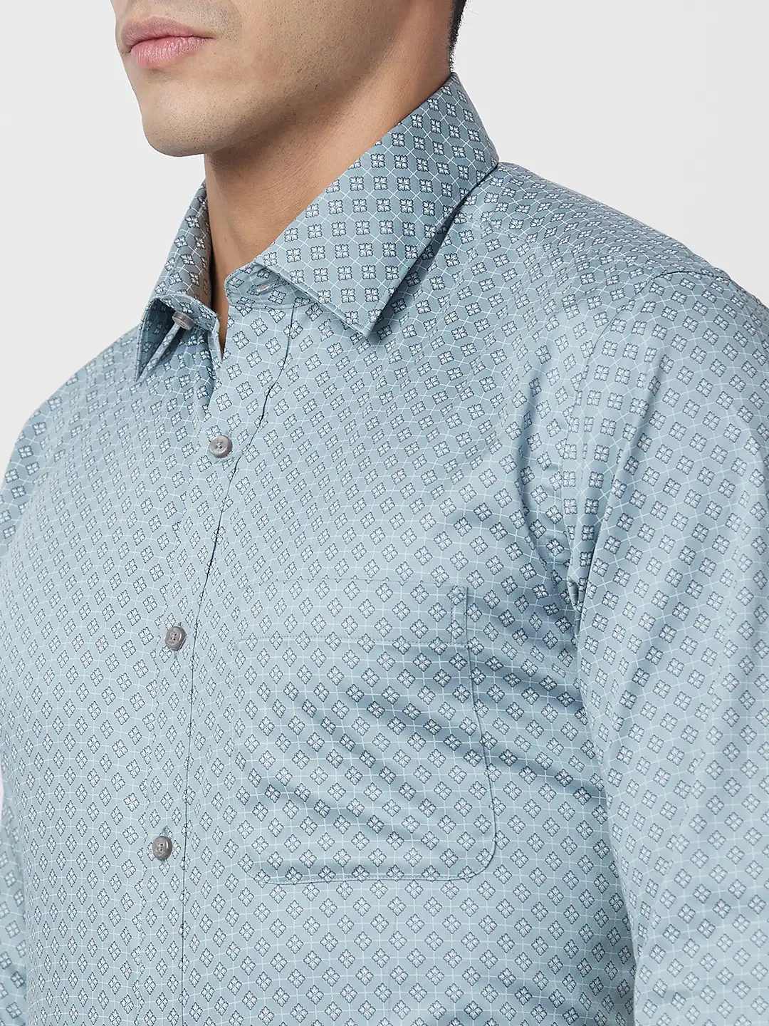 Raymond Men Grey Structure Slim Fit Cotton Shirt - Image 7