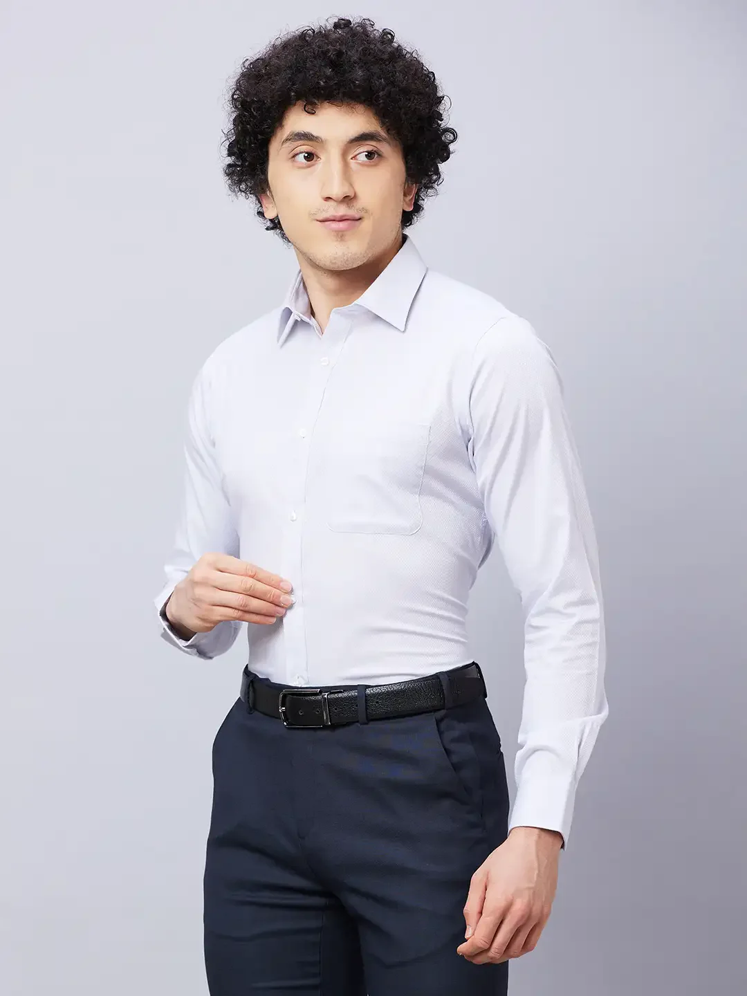 Raymond Men Grey Structure Slim Fit Cotton Shirt - Image 3
