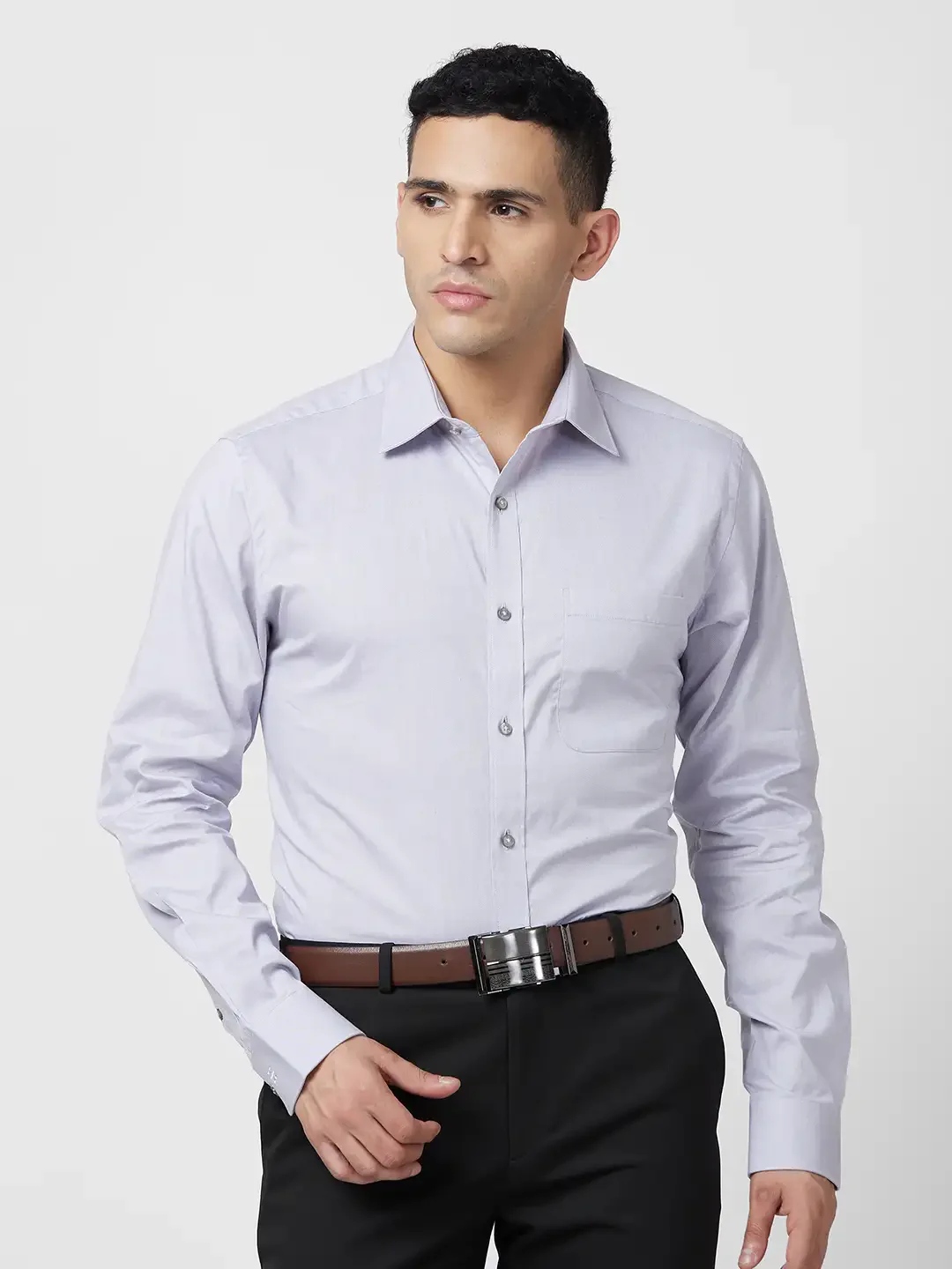 Raymond Men Grey Structure Slim Fit Cotton Shirt
