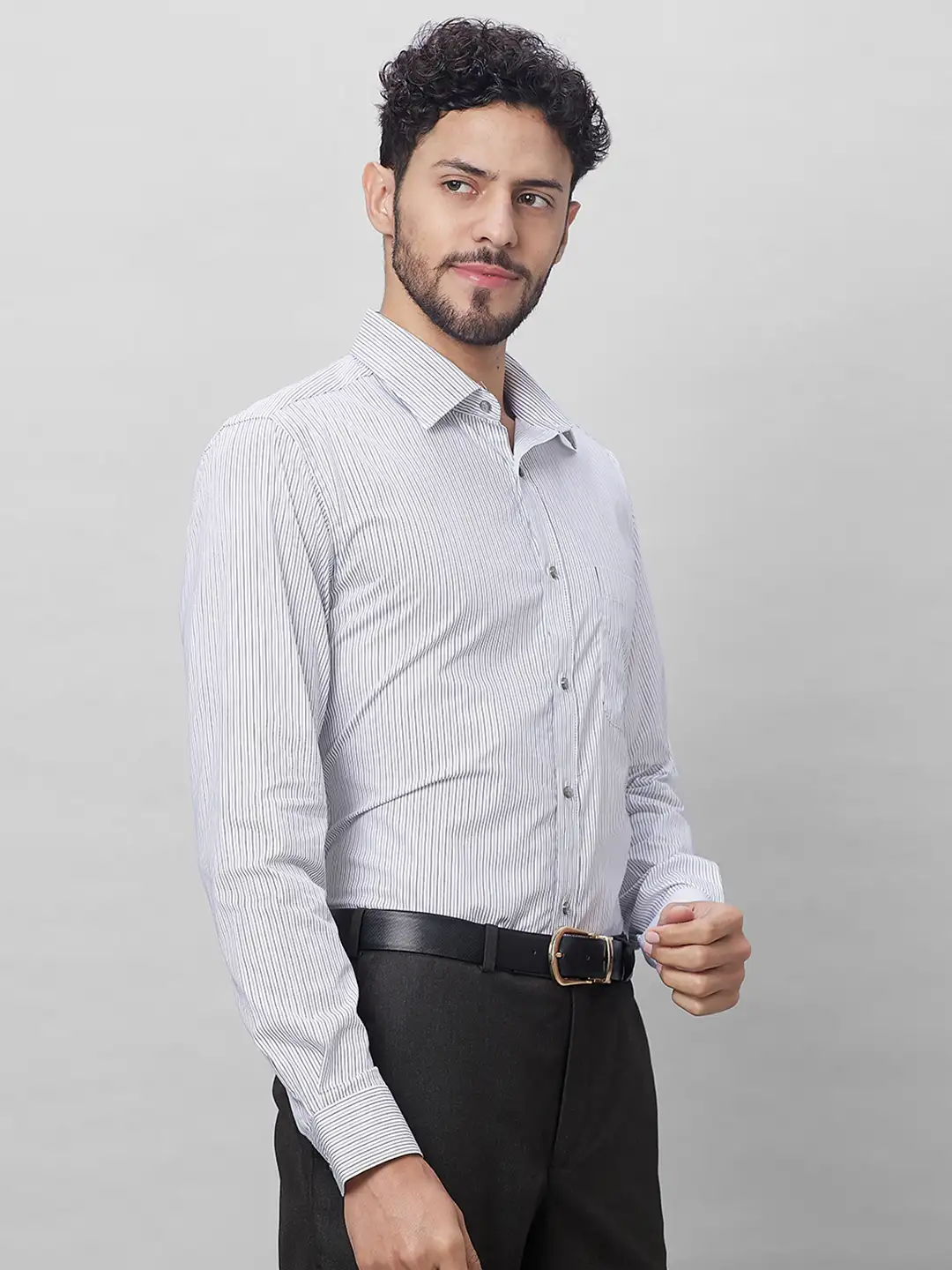 Raymond Men Grey Structure Slim Fit Cotton Shirts - Image 2