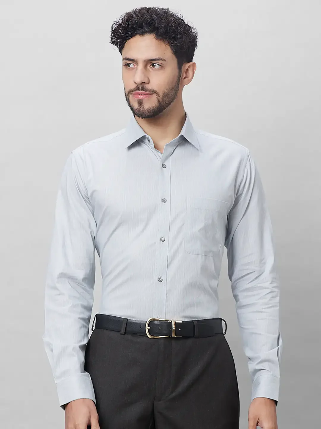 Raymond Men Grey Structure Slim Fit Cotton Shirts