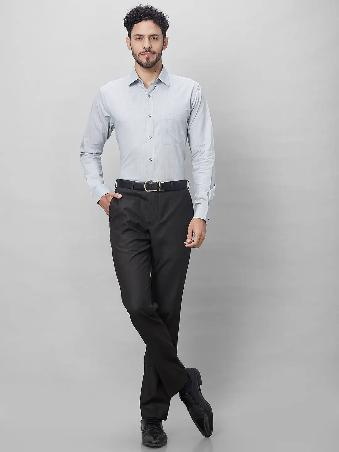Raymond Men Grey Structure Slim Fit Cotton Shirts - Image 5
