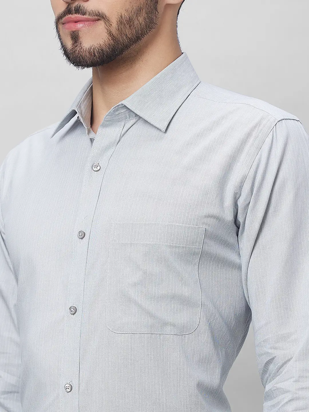Raymond Men Grey Structure Slim Fit Cotton Shirts - Image 6
