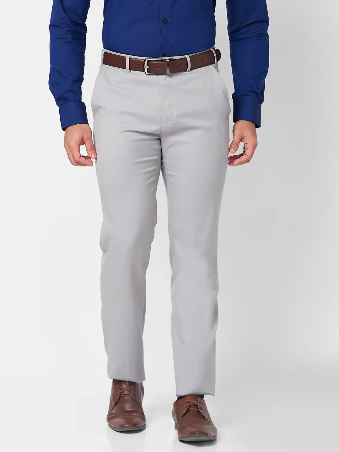 Raymond Men Grey Structure Slim Fit Polyester Blend Trouser