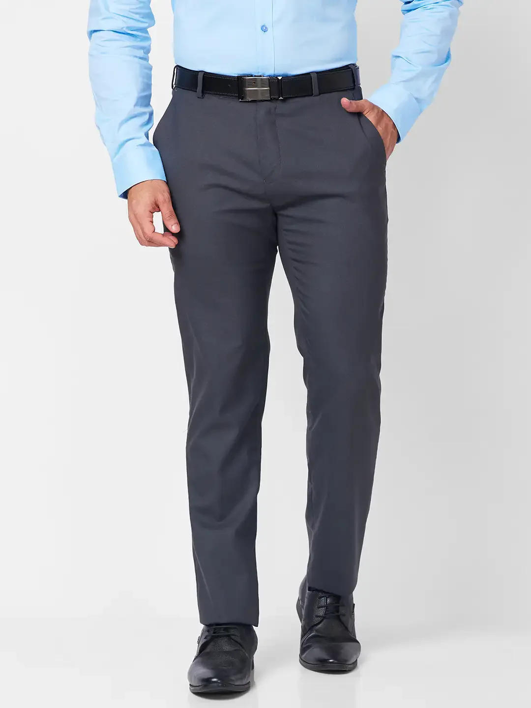 Raymond Men Grey Structure Slim Fit Polyester Blend Trouser