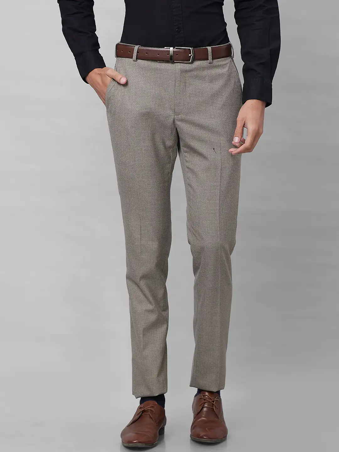 Raymond Men Grey Structure Slim Fit Polyester Blend Trouser