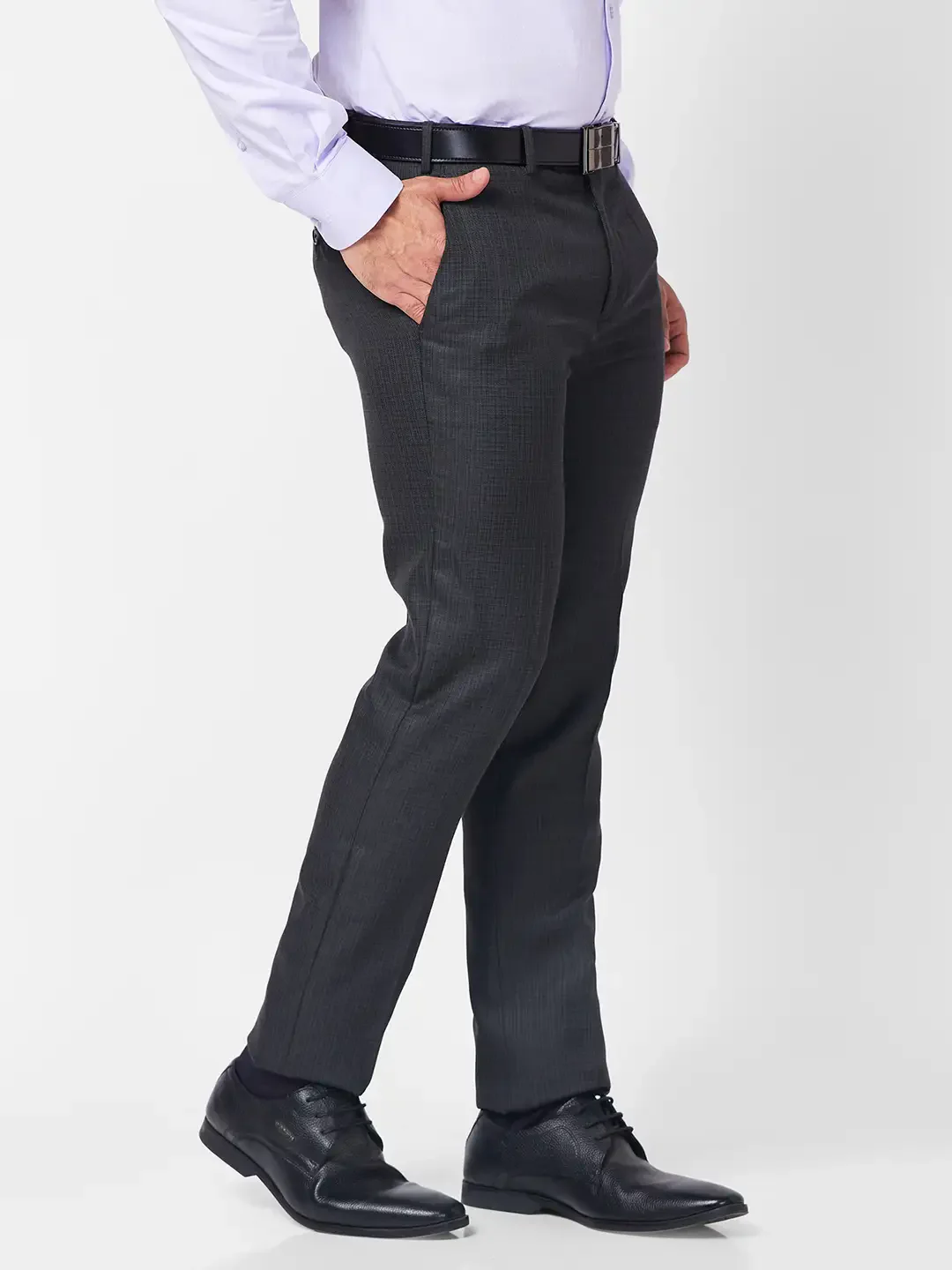 Raymond Men Grey Structure Slim Fit Polyester Blend Trouser - Image 2