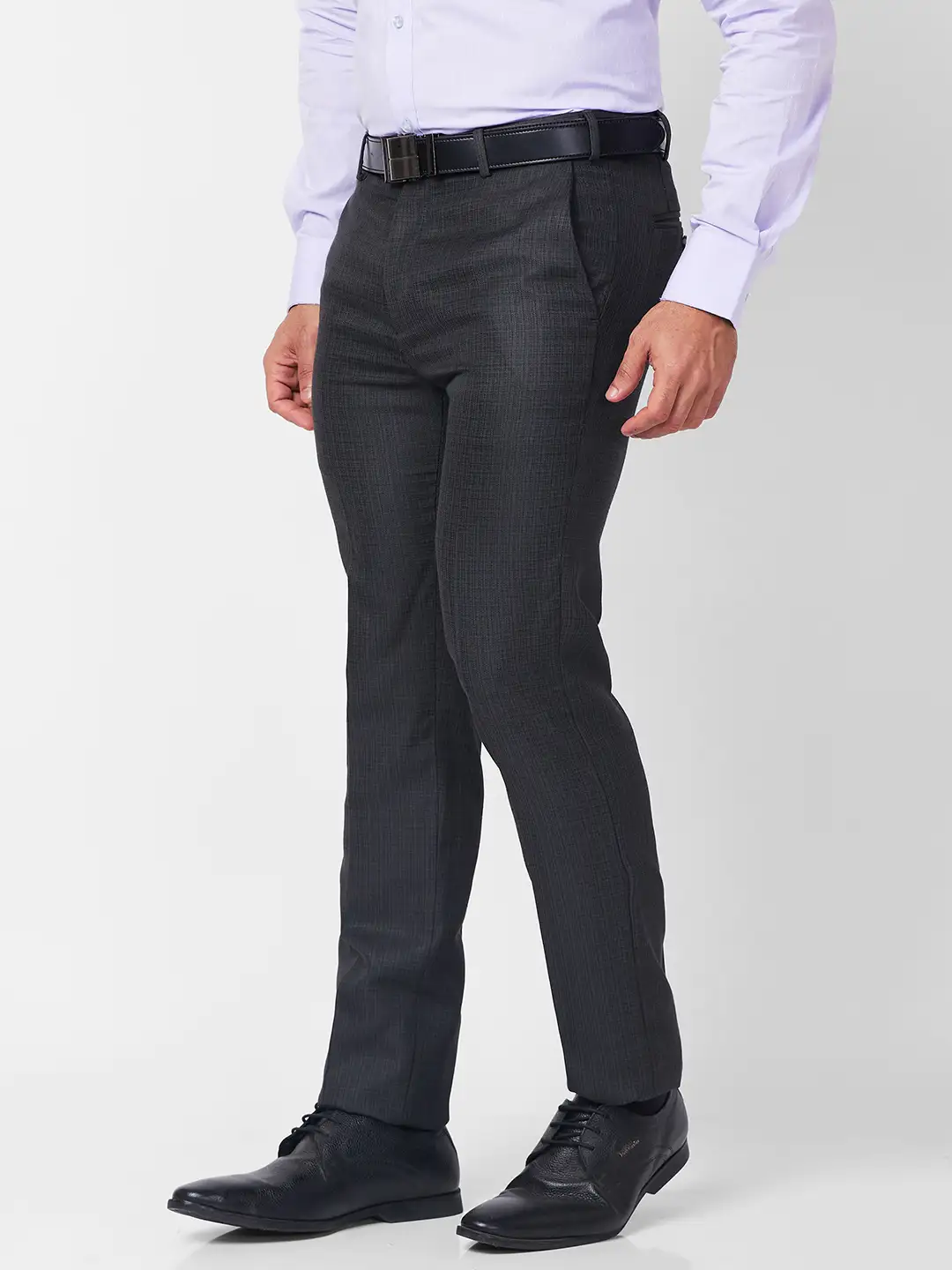 Raymond Men Grey Structure Slim Fit Polyester Blend Trouser - Image 3