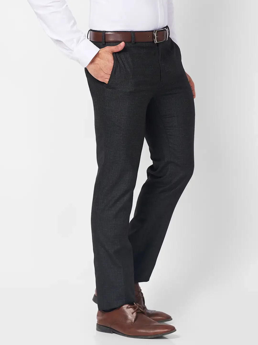Raymond Men Grey Structure Slim Fit Polyester Blend Trouser - Image 2