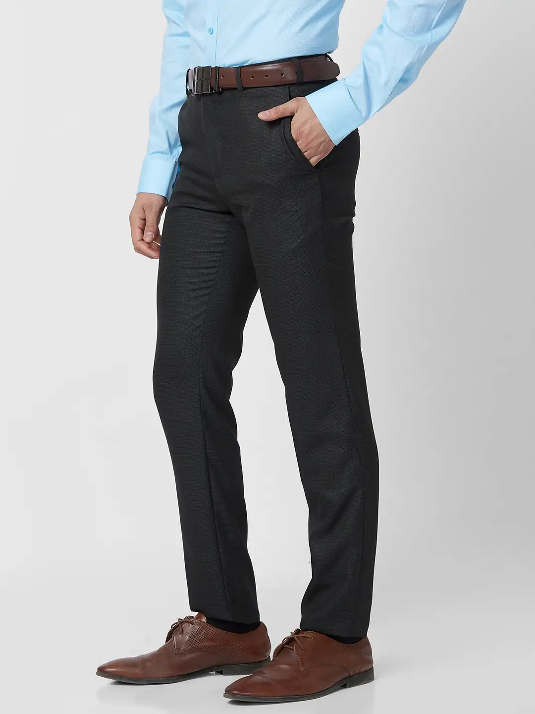 Raymond Men Grey Structure Slim Fit Polyester Blend Trouser - Image 3