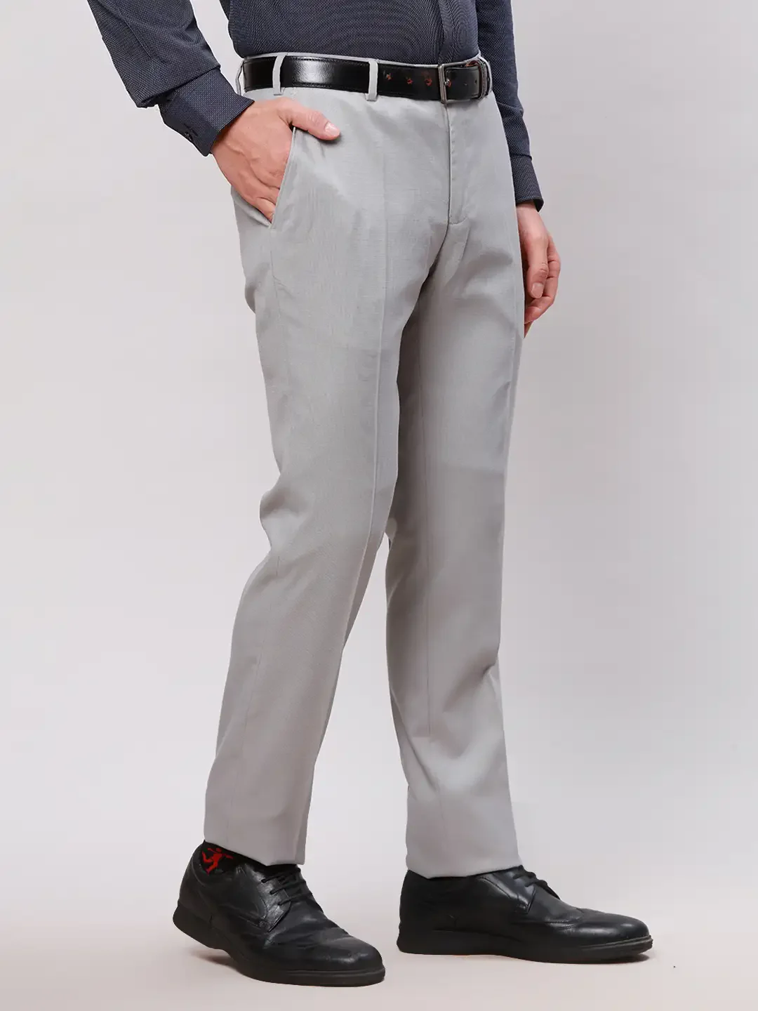Raymond Men Grey Structure Slim Fit Polyester Blend Trouser - Image 2