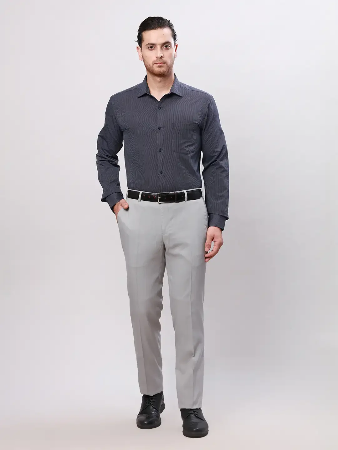 Raymond Men Grey Structure Slim Fit Polyester Blend Trouser - Image 5