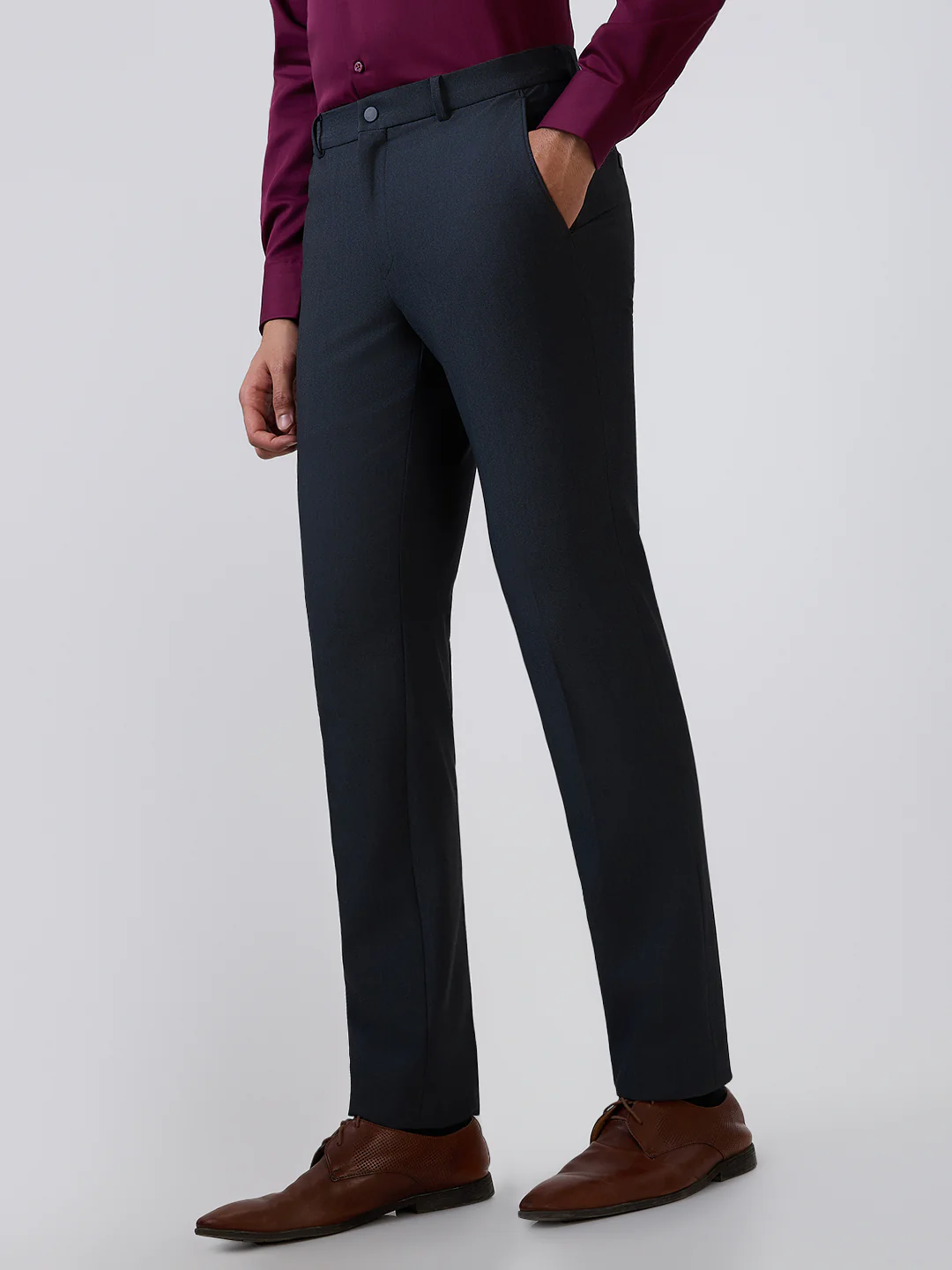 Raymond Men Grey Structure Slim Fit Polyester Blend Trouser - Image 2