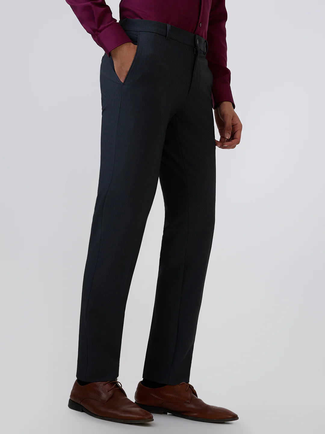 Raymond Men Grey Structure Slim Fit Polyester Blend Trouser - Image 3