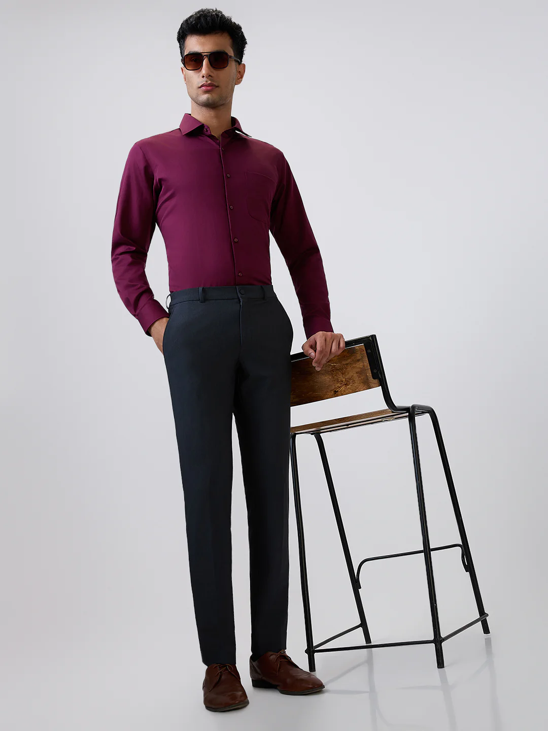 Raymond Men Grey Structure Slim Fit Polyester Blend Trouser - Image 6