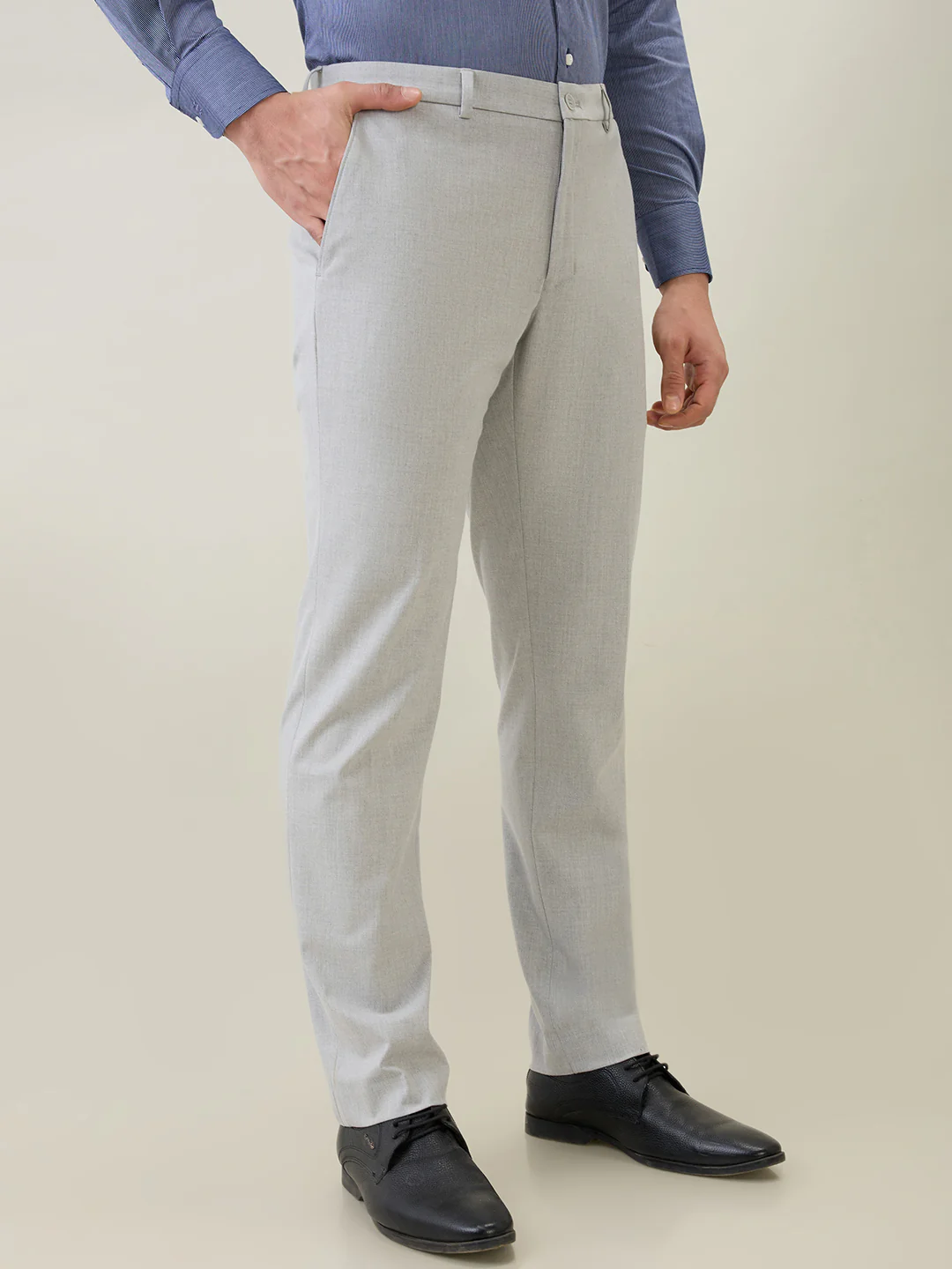Raymond Men Grey Structure Slim Fit Polyester Blend Trouser - Image 2