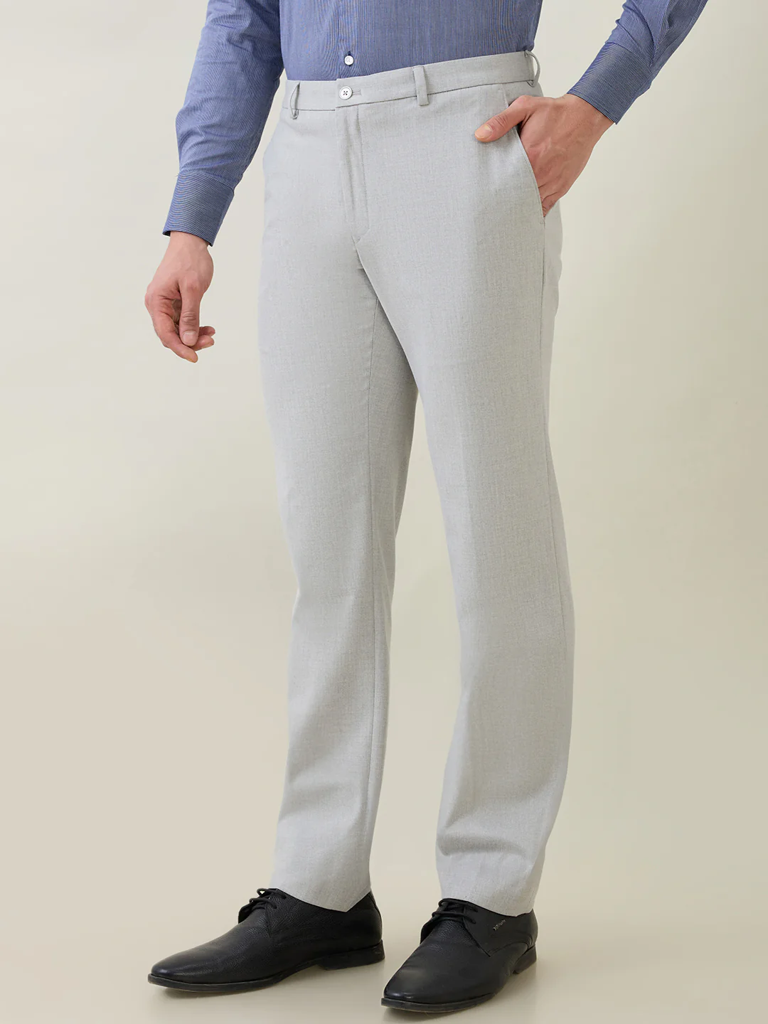 Raymond Men Grey Structure Slim Fit Polyester Blend Trouser - Image 3