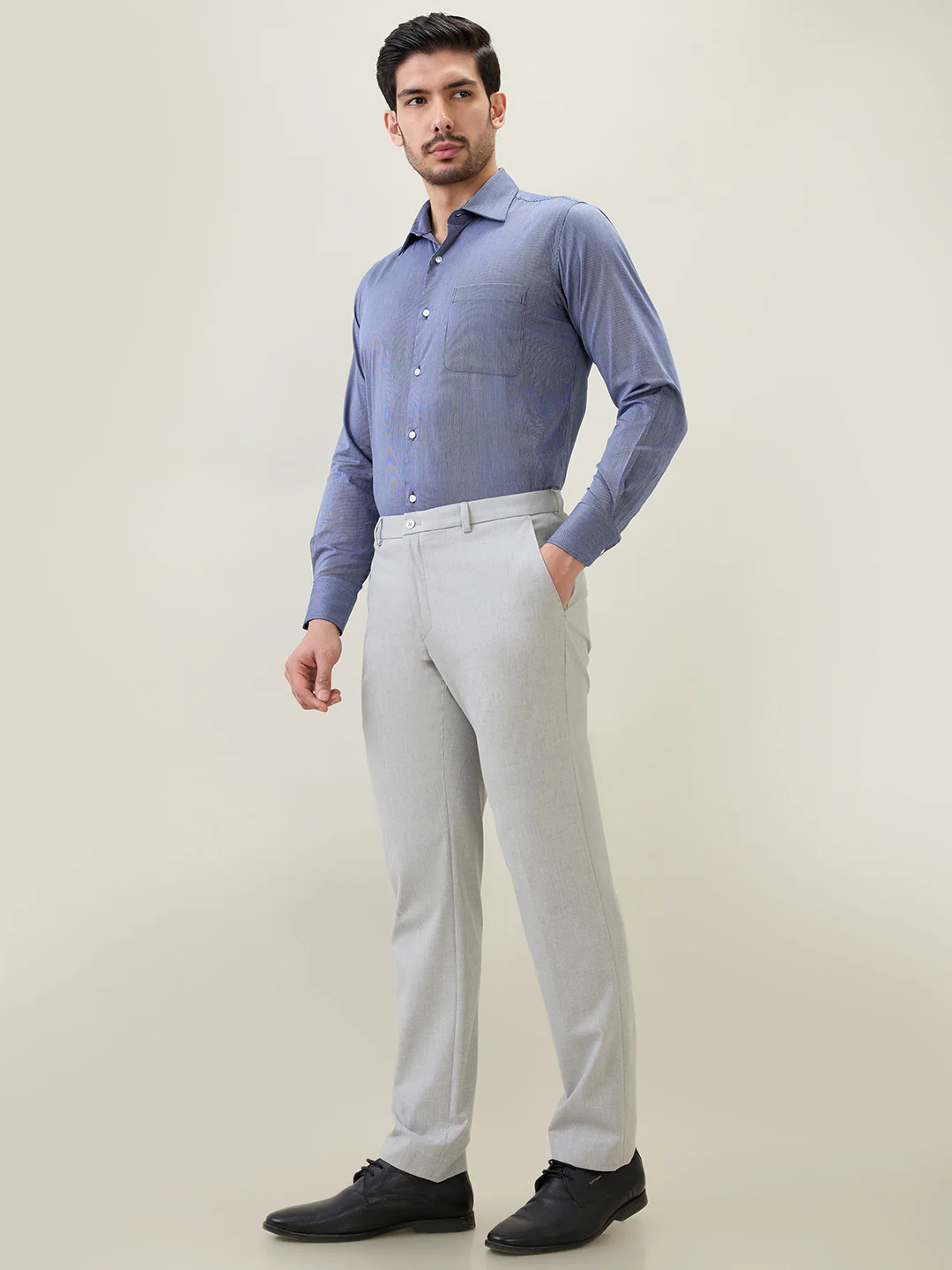 Raymond Men Grey Structure Slim Fit Polyester Blend Trouser - Image 5