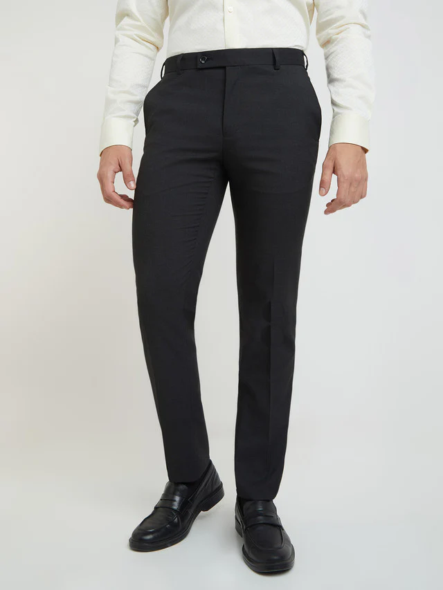Raymond Men Grey Structure Slim Fit Polyester Blend Trouser
