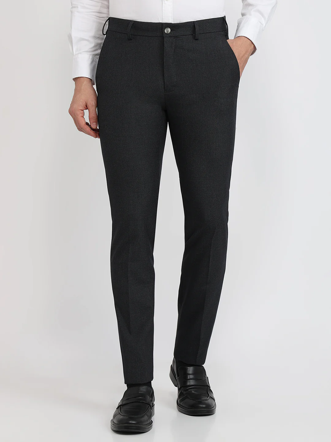 Raymond Men Grey Structure Slim Fit Polyester Blend Trouser
